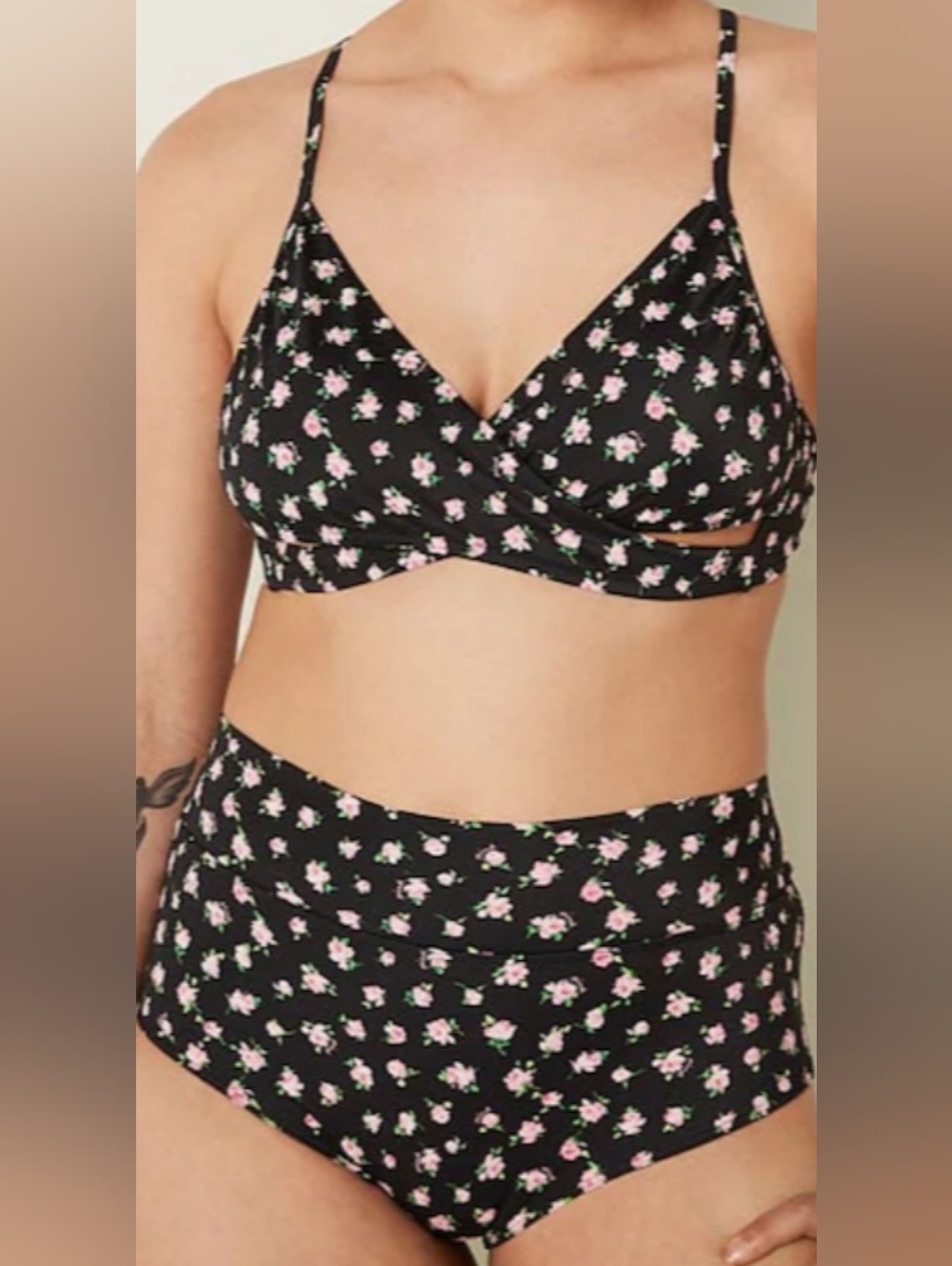 NWT PINK Victoria's Secret 3pc Swim Set Black With Pink Rosebud